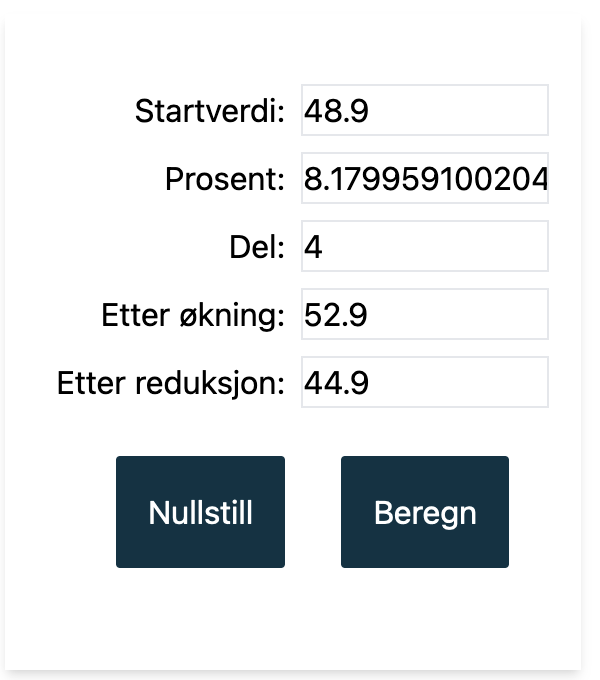 Skjermbilde av prosentkalkulator.