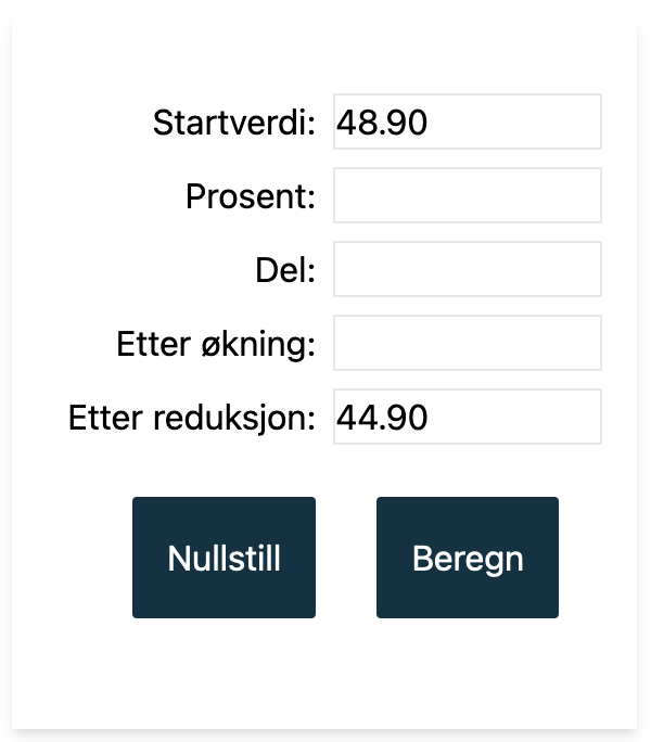 Skjermbilde av prosentkalkulator.